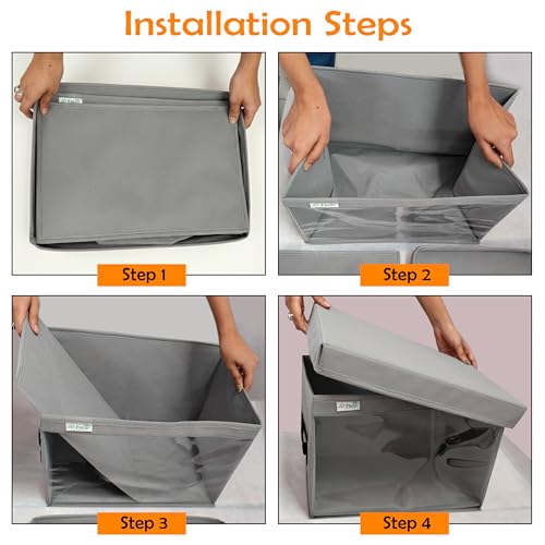 Image of JD FRESH Foldable Cloth Cover Storage Box With Lid /Wardrobe Clothes Organizer /Storage Basket /Space Saving Storage /Collapsible Clothes Organizer /Cupboard Storage Box for Shirts, Pants (Grey Pack of 6)