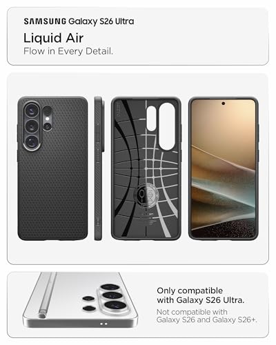 Image of Spigen for Galaxy S26 Ultra Case, Liquid Air [No Magnet Ring] [Military-Grade Protection] - Matte Black