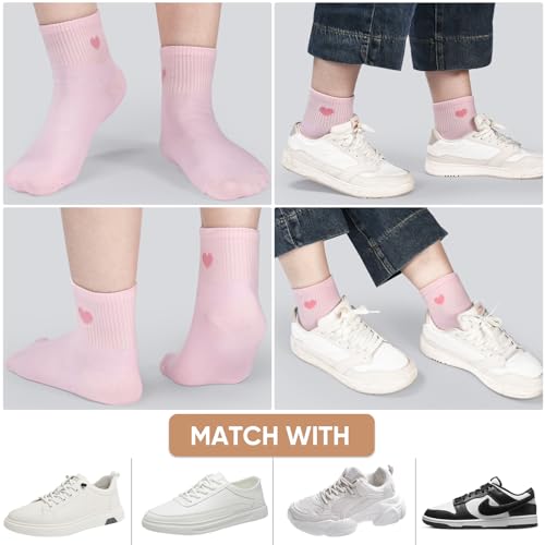 Corlap Women's Cute Cotton Crew Athletic Running Socks - Ankle High, Novelty Fun Heart Design 5-Pairs (Gift Box)