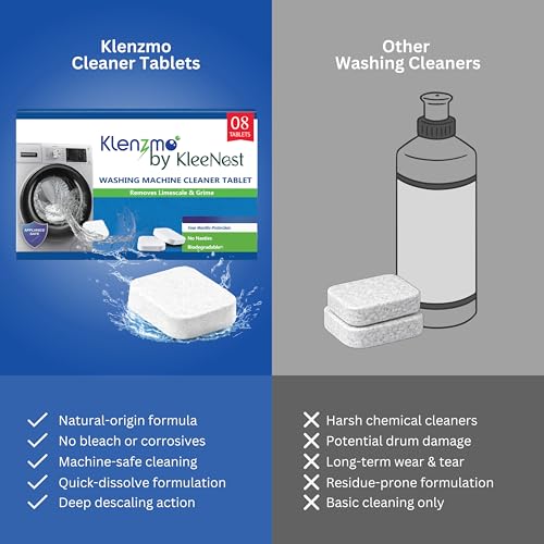 Image of Klenzmo by Kleenest Washing Machine Cleaner Descale Tablets (Pack of 6) - Descaler for Top & Front Load Machines | Drum & Tub Cleaner for Effective Limescale Removal