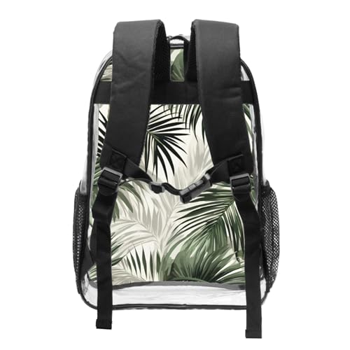 transparent palm leaf pattern Print Work Travel Stadium Events Transparent Backpack PVC Clear Bag Large Side Pockets2