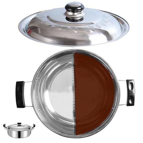 COMPUKAS Olla Caliente de Dos Sabores de Acero Inoxidable, Resistente Prueba de Óxido, Diseño Dividido para Cocina en Hogar y Restaurante