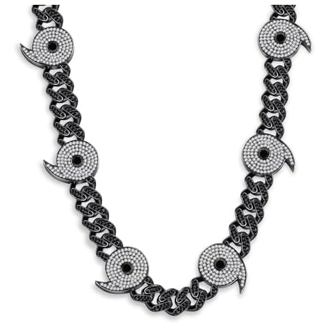 HELLOICE Iced Out Power of Six Paths 12mm 20inches Cuban Chain Necklace for Men CZ Cuban Chain (Black) Cover