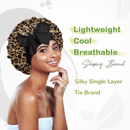 BONNET QUEEN Silk Bonnet for Sleeping Women Satin Bonnet Night Sleep Cap Hair Wrap for All Hair with Adjustable Tie Band,Leopard