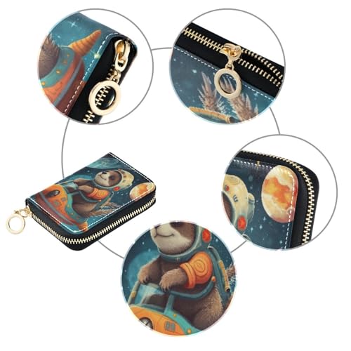 Sloth Space Planet Credit Card Holder, Small RFID Blocking Wallet, Accordion Style Card Case with Key Chain Zipper3