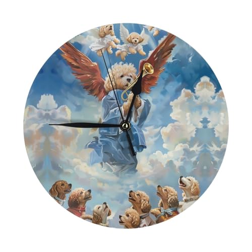 TZTTZT Horloge murale pour décoration de salon, horloge murale en forme d'ange de chien, fonctionne à piles, silencieuse, sans tic-tac, horloge murale décorative...
