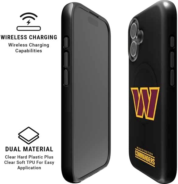 Skinit Impact Phone Case Compatible with iPhone 17 Magsafe - Officially Licensed NFL Washington Commanders Black Background Design