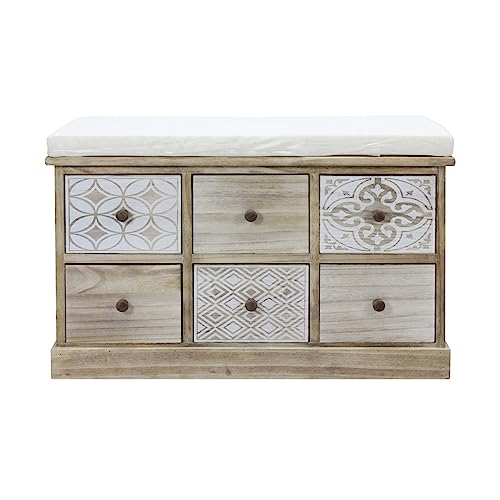 Rebecca Mobili Banc Mueble Intérieur, Banc Salle de Bain, Bois Paulownia, Blanc Beige, Style Shabby, Siège Rembourré, Entrée - Dimensions: 49 x 77,5 x 35 cm (HxLxP)...