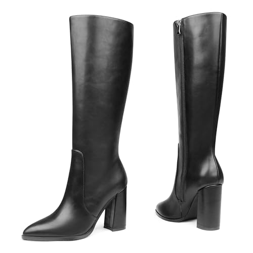 Zzheels Go Go Boots for Women Chunky Tall Boots Closed Toe Boots for Women Knee High with Side Zipper3