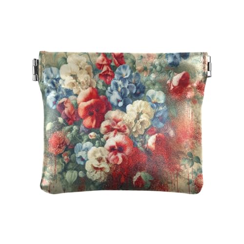 Sweet Pea Watercolor Coin Purse Leather Pouch Change Purse, Squeeze Coin Pouch for Cards, Keys & Lipsticks, Unisex