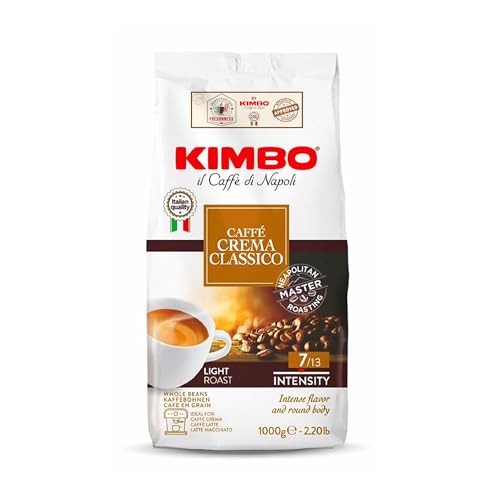 Kimbo Caffe Crema Classico Whole Bean Coffee | Blended and Roasted in Italy | Light Roast | 7/13 Intensity