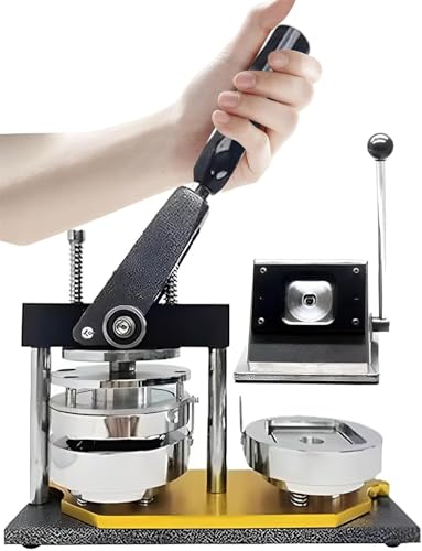 Image of Badge Press, 50x50mm Square Fridge Magnet Badge Maker Machine, with 100 Sets of Consumables, Paper Cutter, DIY Button Press Machine for Team Badge, Gift Button