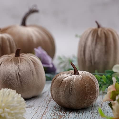 Kepfire Artificial Velvet Fake Pumpkins Sets 8Pcs Halloween Thanksgiving Wedding Handmade Foam Autumn Centerpiece Kitchen Decoration - Brown Kepfire 8pcs Artificial Velvet White Pumpkin Fake Halloween