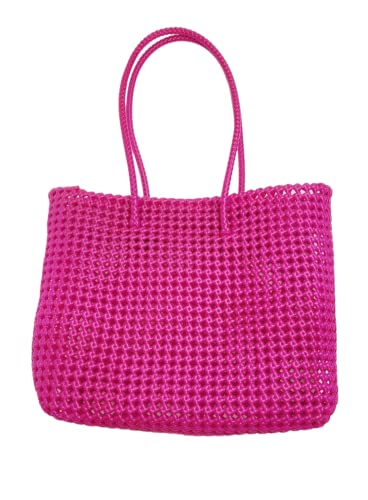 Image of ARNAVIRA Handmade Multipurpose Wire Bag (Koodai) Used as Lunch Bag, Shopping, Grocery, Tote Bag, Picnic Bag, Return Gift Bag (33x15x29 CM) (Rani Pink)