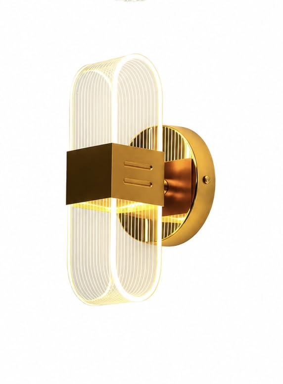Image of Modern LED Wall Light for Home, Gold Finish Decorative Acrylic Wall Sconce, Curved Design, Pack of 1