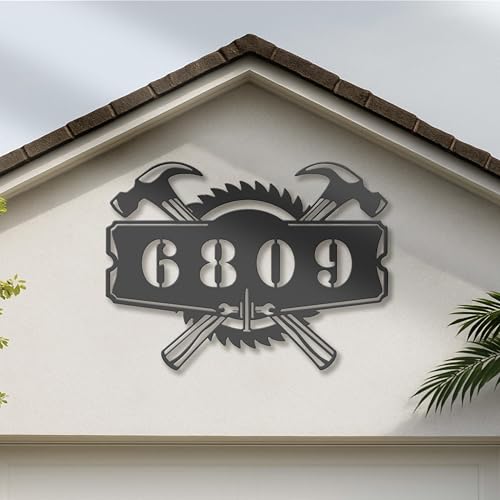 Custom Mechanic Garage Address Metal Sign, Personalized Toolbox Home Decor, Repair Number Plaque, Handyman Gift, Front Door Hanging Accent