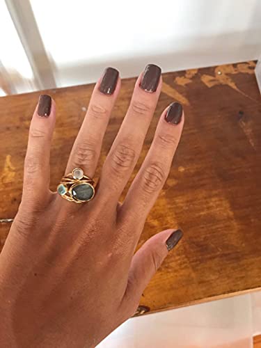 LZJ Gold-Plated and Inlaid Colorful Moonstone Ring, Female Creative Multi-Layer Simulation Shell Ring (9)3