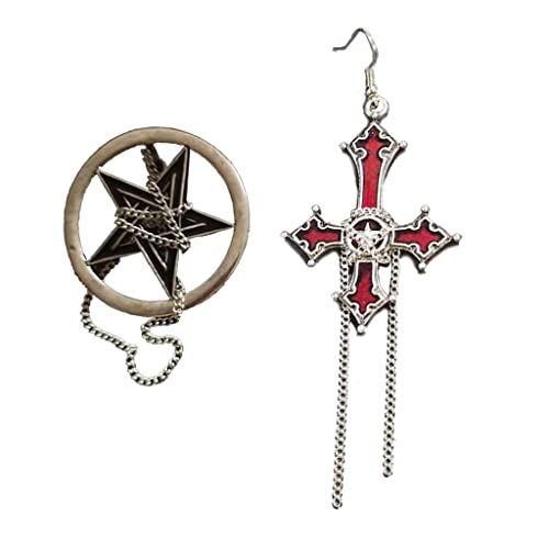 Punk Crucifix Pendant Earring Long Chain Charm Stud Earring Gothic Religious
