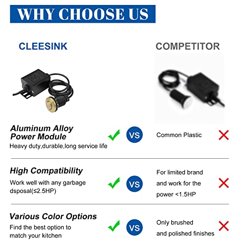 Garbage Disposal Air Switch Kit, Sink Top Waste Disposer 2" Brushed Gold On/Off Push Button With Aluminum Alloy Power Module, Food Waste Disposals Replacement Parts By Cleesink #TOP1