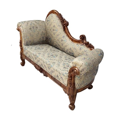 Image of Victorian Style Chaise Lounge, Tufted Cream Upholstery, Mahogany Wood Frame, Classic Living Room Furniture (diwan -1)