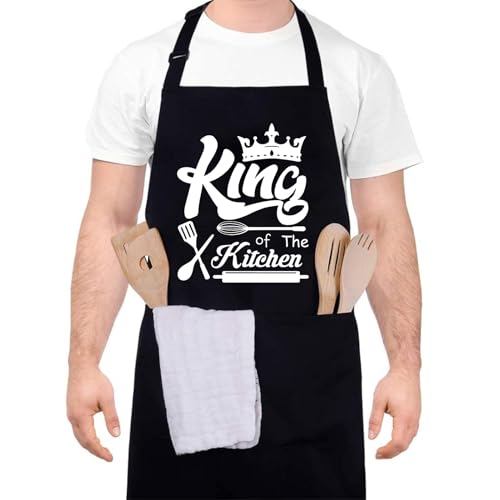 saerryor Funny Aprons for Men, king of the kitchen, Professional Kitchen Cooking Apron Chef Husband Bib Aprons with Double Pocket Adjustable for Father's Day Birthday Gift