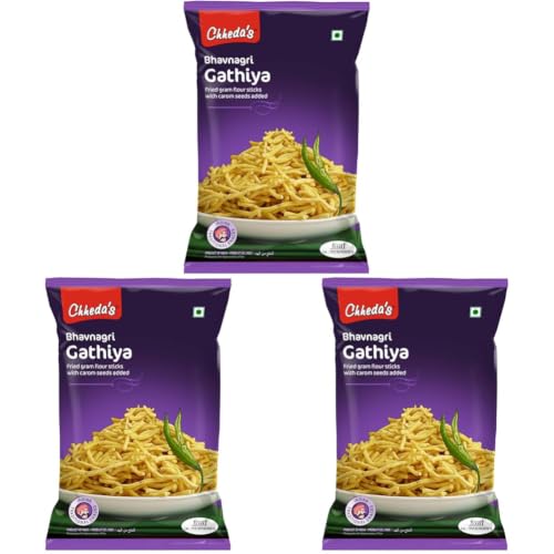 Image of Chheda's - Bhavnagri Gathiya - Fried Gram Flour Sticks, Carom Seeds - 300 Gm Pack of 3