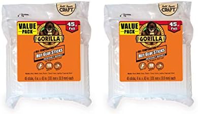 Gorilla Hot Glue Sticks, Full Size, 4" Long x .43" Diameter, 45 Count, Clear, (Pack of 2)