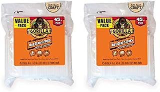 Gorilla Hot Glue Sticks, Full Size, 4" Long x .43" Diameter, 45 Count,Clear