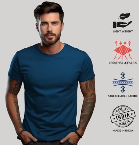 Image of ADRO Men's Cotton Regular Fit Combo Plain Solid T-Shirt Pack of 2