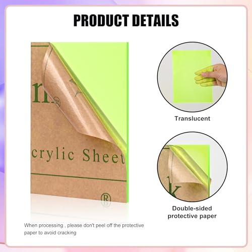 Image of Fluorescent Green Acrylic Sheets 1 /8 inch Thick 3mm 2 Pack 12 x 16 Clear Plexiglass Sheets,for Sign,Craft,Painting,Laser Cutting (12 inchx 16 inch, Fluorescent Green, 2)