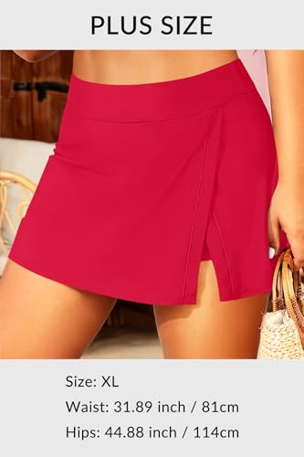 Image of Women Swim Skirt Tummy Control Swimsuit Skirt with Built-in Shorts High Waisted Split Swim Bottom (Available in Plus)
