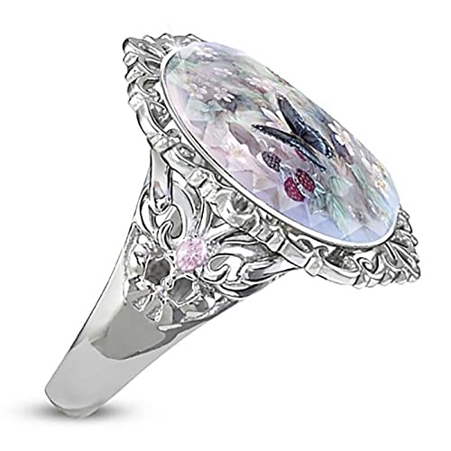 Sterling Silver Floral Opal Ring - Pink Zircon - Ladies Engagement Ring - Painted Flower Design3