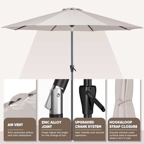 Image of Tempera Patio Market Outdoor Table Umbrella with Auto Tilt and Crank, Large Sun Umbrella with Sturdy Pole & Fade Resistant Canopy, Easy to Set