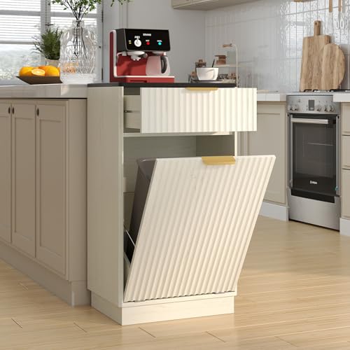 Mueble con basura oculta y cajón 10 galones blanco y negro