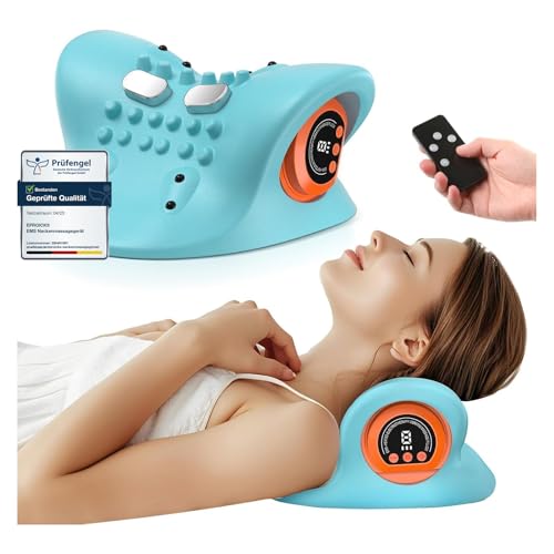 Nackenmassagegerät Elektrisch mit Wärme, 2025 Neu Kabelloses Hugterra Massager, Shiatsu Massagegerät, Zervikales Nacken Rücken Massagegerät mit 3 Modi, 6 Einstellbare Frequenzen