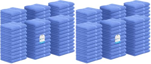 Avalon Towels Cotton Washcloths – (Pack of 120) Size 12x12 Inches, 100% Ring Spun Cotton, Soft & Absorbent Face Towels, Gym Towels, Hotel and Spa Quality, Reusable Fingertip Towels (Blue)
