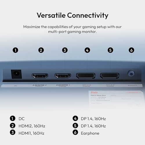 Image of Pixio PX27U Wave Blue 27 inch 160Hz 4K 3840x2160p Fast IPS Panel 1ms GTG Adaptive Sync Gaming Monitor with Blue HDMI 2.1 Cable Certified Ultra High Speed 6FT 8K 60Hz 4K 120Hz Nylon Braided