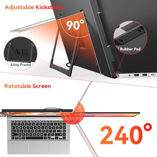 Image of HotYeah Laptop Screen Extender (Windows Only), Dual 15.6 inch 1080P FHD Monitor | One Cable Connection, USB-C Travel Screen for 12 - 17 inch Laptop, Triple Portable Monitor w / Kickstand & 240 Rotation