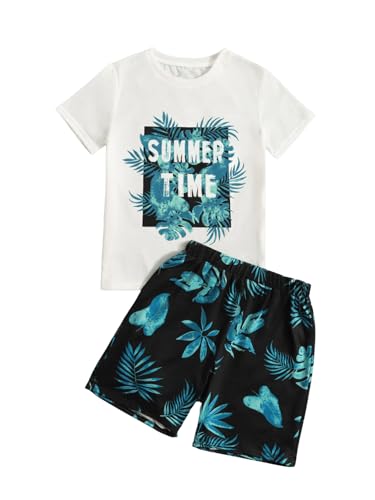 Image of SOLY HUX Boy's Summer Short Sleeve Letter Tee Shirt and Track Shorts 2 Piece Outfit