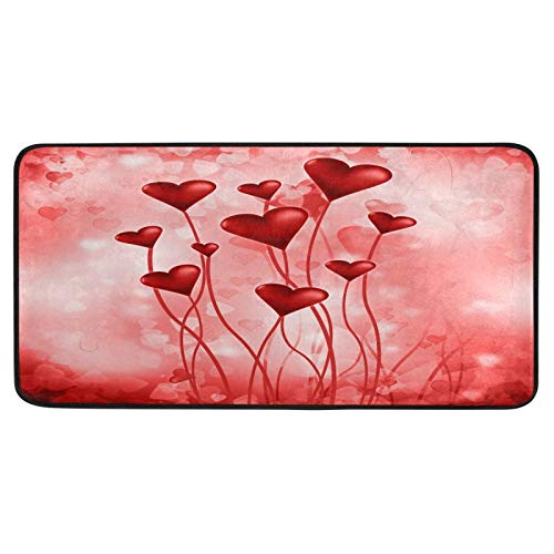 Valentine's Day Heart Kitchen Rugs Love Flowers Spring Red Kitchen Mat Bath Rug Floor Door Mats Non Slip Doormat Soft Runner Carpet Home Decor 39 X 20 Inch #TOP11