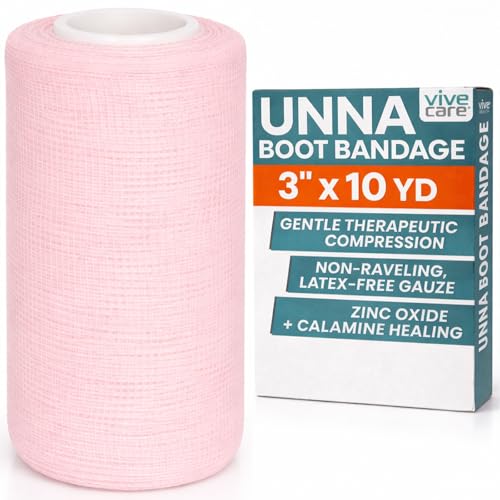 Vive Care Unna Boot with Zinc Oxide and Calamine - Flexible Customizable Compression Bandage Wrap - Ideal for Venous Leg Ulcers Lymphedema Sprains & Skin Grafts (3x10yd)
