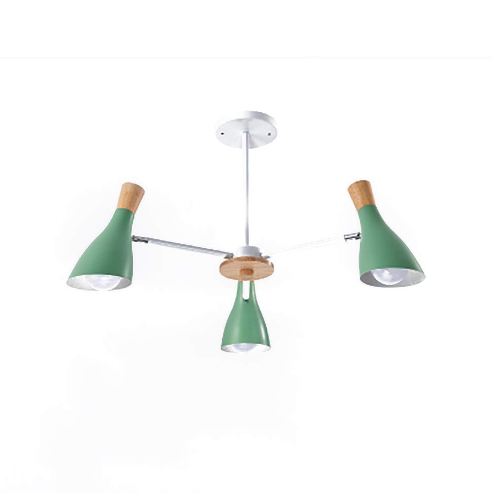 HYJAUSXB Living Room Study Bedroom Dining Room,Atmosphere Creative Wooden Decoration Chandelier,E27 Nordic Simple Log Buttons Chandelier-Green 3 Head