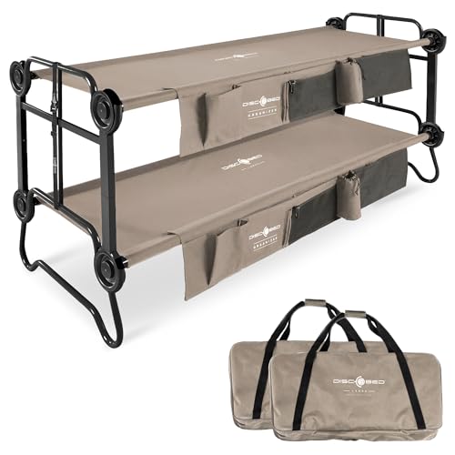 Disc-O-Bed Large Portable Bunk Camping Cots with Carry Bags - Heavy-Duty Indoor or Outdoor Sleeping System, Converts to Bench or Separate Beds, 500 lb Weight Capacity Per Cot