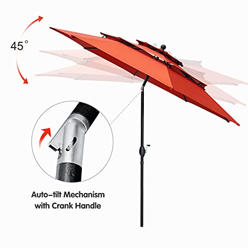 Free Soldier 10Ft Auto-Tilt Patio Umbrella 3 Tier Market Umbrella Aluminum Outdoor Table Umbrella With Crank (Orange Red) #TOP3