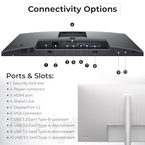 Dell P2425H Computer Monitor Screen 24\" 16:9 IPS Display with Stand - 1 Year Warranty, 100Hz Full HD, 1920 x 1080 with Power Cable, DisplayPort, HDMI, USB 3.0 Upstream Cable & Cloth - New - Thumbnail 4