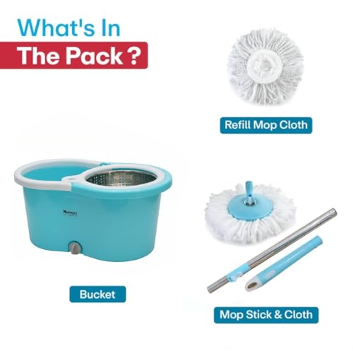 Image of Mumma's LIFE Plastic Spin Mop Bucket, Moppers for Cleaning Floor, Mop Set Extendable Handle, Removable Wringer 360 with Floor Cleaner Mopping Stick (Round Mop with Steel Wrangler)