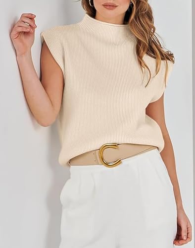 Image of Womens Sleeveless Sweater Vest Mock Neck Tank Tops Casual Cap Sleeve Knit Pullover Summer Clothes