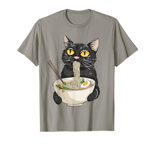 Kawaii Cat Comer Fideos Ramen Japonés Hombres Mujeres Anime Camiseta