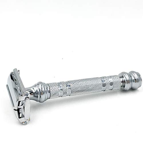 Parker Safety Razor, Parker 66R High Lustre Chrome, Long Handle Heavyweight Butterfly Open Double Edge Safety Razor For Men, 5 Parker Premium Platinum Double Edge Razor Blades Included #TOP2