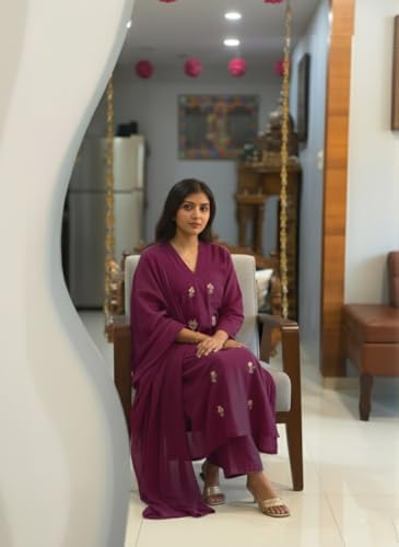 Image of ANNI Designer Women's Rayon Viscose Straight Kurta Set with Pant and Dupatta | Stylish Long Kurti Dress for Festive, Party, and Ethnic Wear